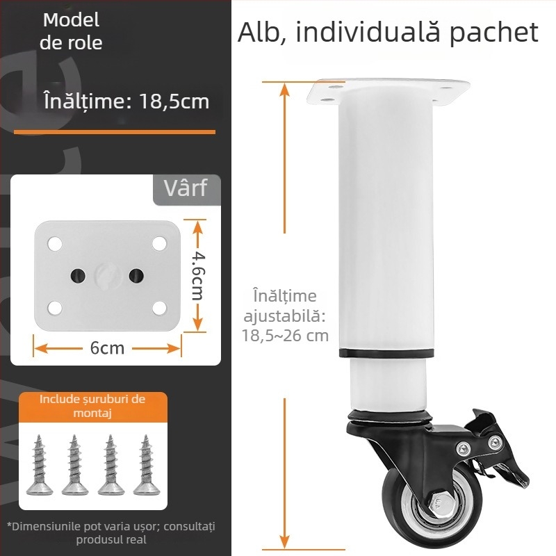 Picioare pentru mobilier cu roți și frână — oțel laminat la rece; brand: Senlide; stil: modern minimalist; pentru mobilier, picioare de masă, picioare de masă de cafea, dulapuri.