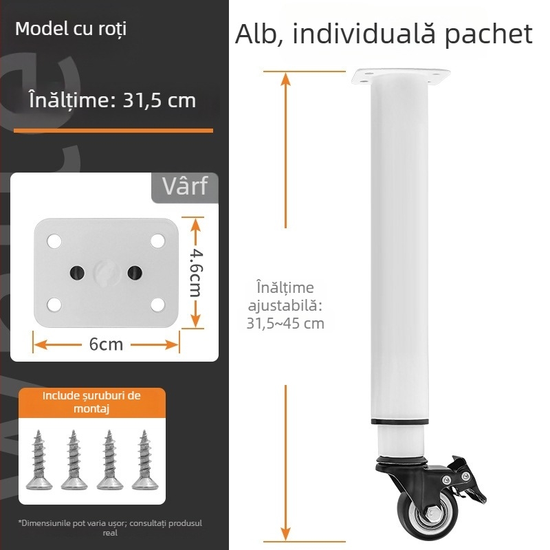 Picioare pentru mobilier cu roți și frână — oțel laminat la rece; brand: Senlide; stil: modern minimalist; pentru mobilier, picioare de masă, picioare de masă de cafea, dulapuri.