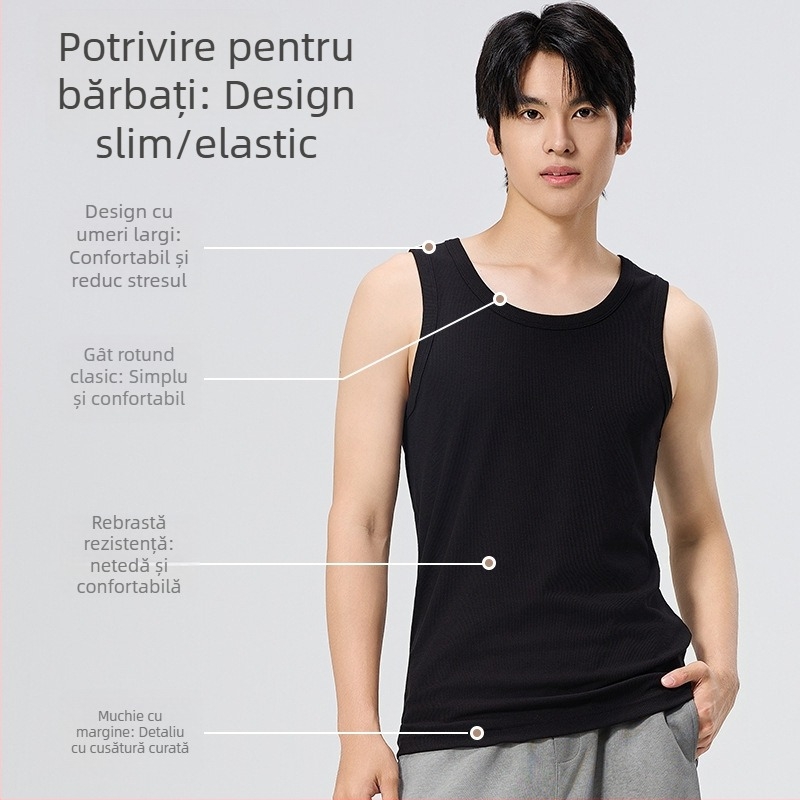 Top fără mâneci cu croi ribat — amestec modal-viscoză (90–95%), țesătură groasă 251–300 g/m², guler rotund (Primăvara 2025)