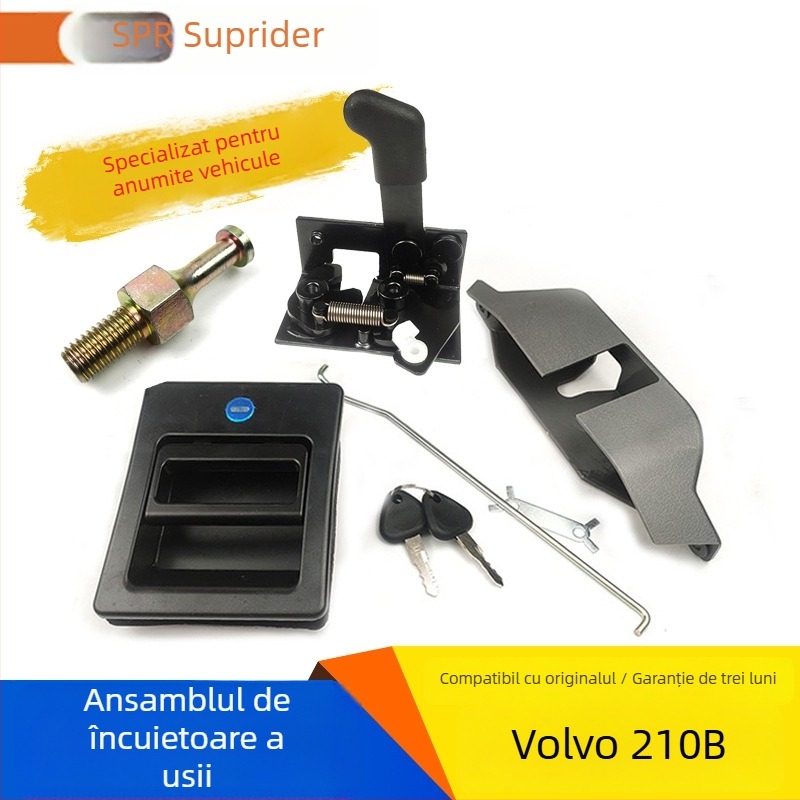 Ansamblu încuietoare ușă cabină excavator Volvo EC210B/240B/290B/360B, cu mâner interior și exterior, din oțel inoxidabil