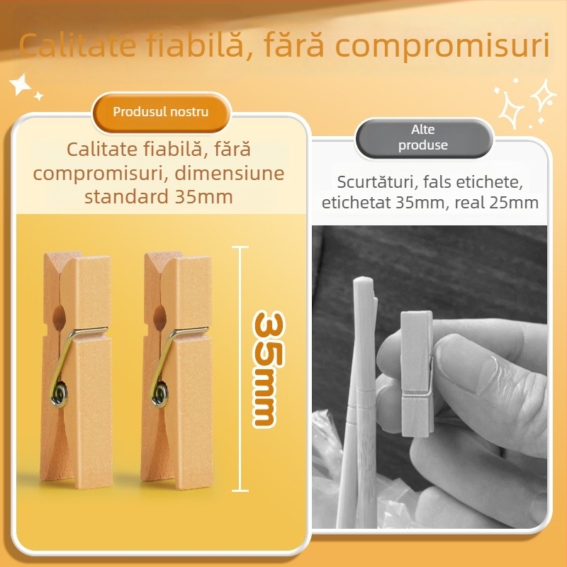 Clips din lemn pentru fotografii, dreptunghiulari, set de 100 bucăți, cu etichete din sfoară de cânepă