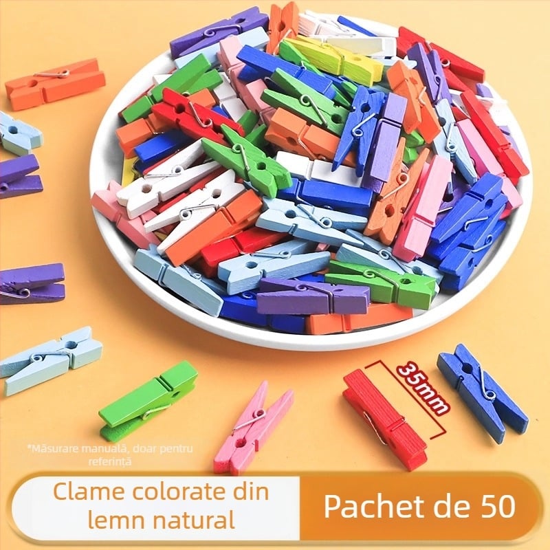 Clips din lemn pentru fotografii, dreptunghiulari, set de 100 bucăți, cu etichete din sfoară de cânepă