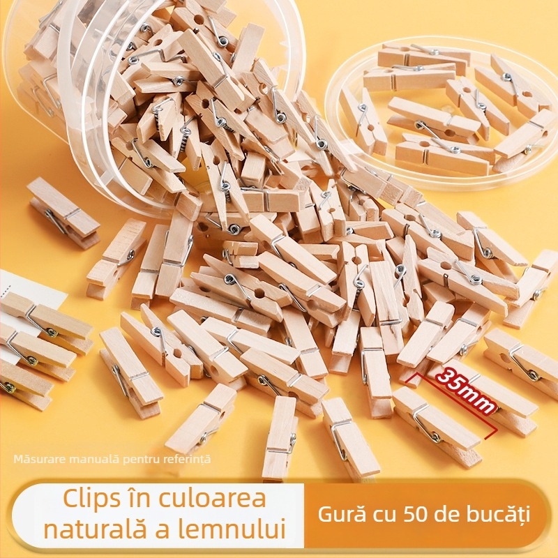 Clips din lemn pentru fotografii, dreptunghiulari, set de 100 bucăți, cu etichete din sfoară de cânepă