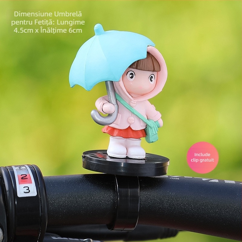 Ornament pentru bicicletă: fată desen animat sub umbrelă, design cu curea, material viscose, brand Tang Yi, accesoriu decorativ