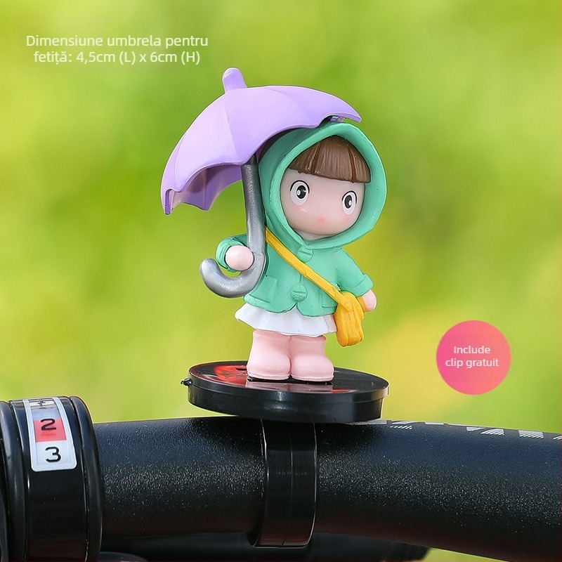 Ornament pentru bicicletă: fată desen animat sub umbrelă, design cu curea, material viscose, brand Tang Yi, accesoriu decorativ