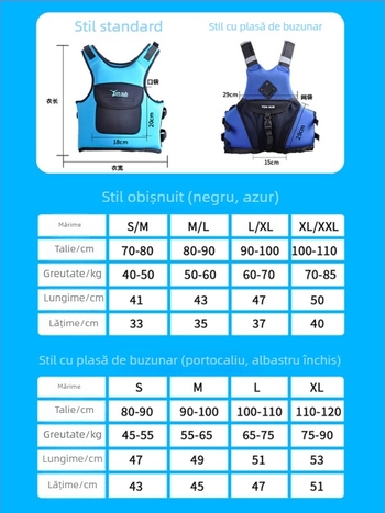 Vestă de salvare pentru adulți, pentru caiac, navigație și pescuit — Yon Sub, material EPE, buzunar mare cu clapetă
