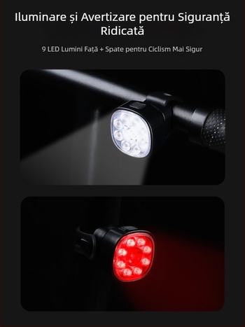 Set de lumini pentru bicicletă față și spate cu design impermeabil, încărcare tip C, LED de înaltă luminozitate pentru biciclete de munte și de șosea