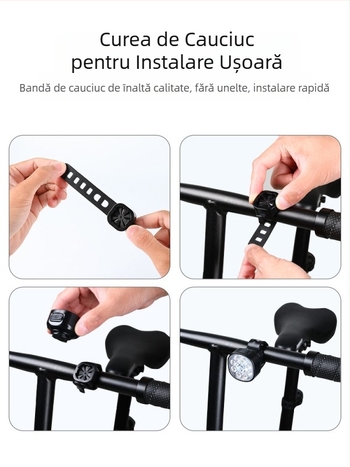 Set de lumini pentru bicicletă față și spate cu design impermeabil, încărcare tip C, LED de înaltă luminozitate pentru biciclete de munte și de șosea