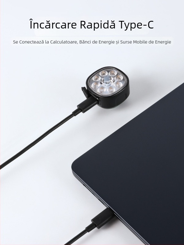 Set de lumini pentru bicicletă față și spate cu design impermeabil, încărcare tip C, LED de înaltă luminozitate pentru biciclete de munte și de șosea