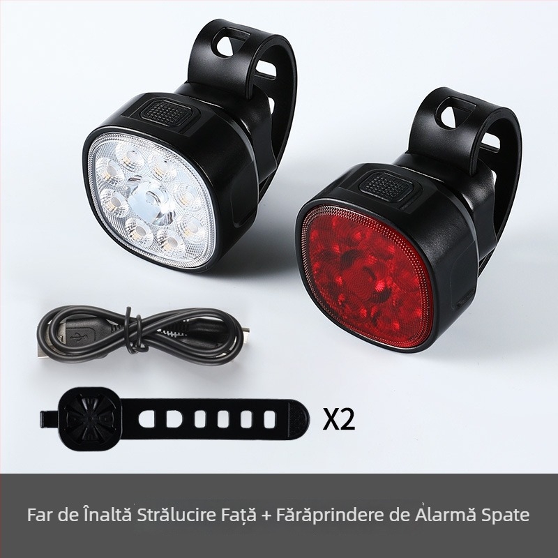 Set de lumini pentru bicicletă față și spate cu design impermeabil, încărcare tip C, LED de înaltă luminozitate pentru biciclete de munte și de șosea