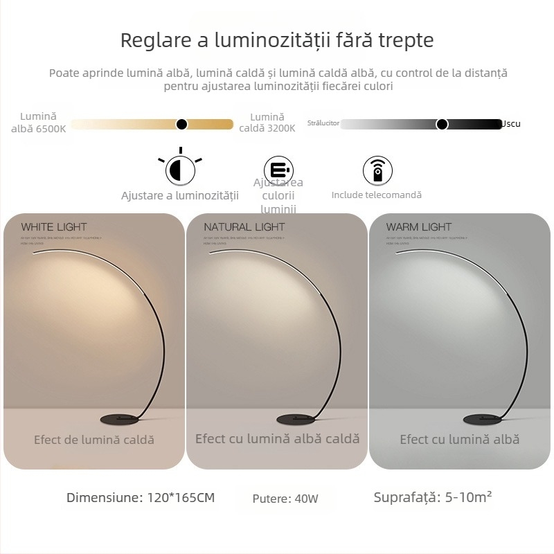 Lampă de podea cu lumină LED, stil nordic, abajur din fier, suprafață de iluminare 10-15 m², 220V