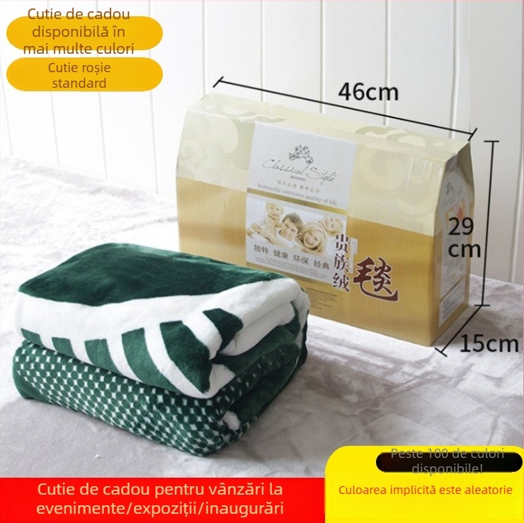 Set de pat cu pătură groasă din fleece coral și lenjerie de pat cu un mic pled