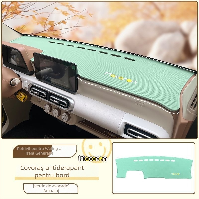 Padă din silicon pentru bord anti-derulare pentru Wuling Hongguang a treia generație Macaron – decorare și depozitare în consola centrală, utilizare pe toate anotimpurile, imprimare logo