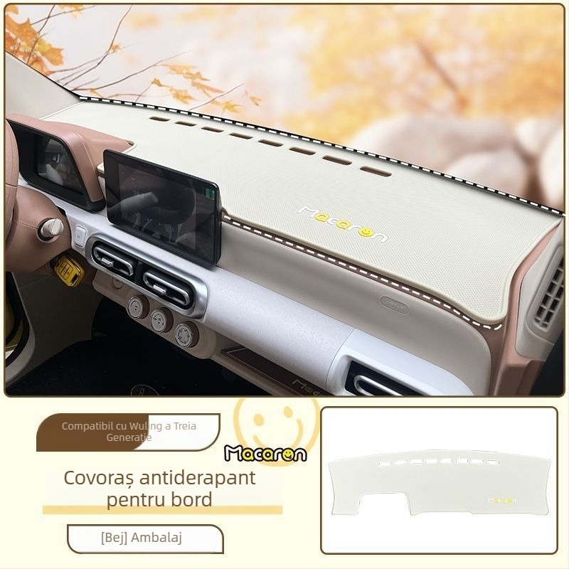 Padă din silicon pentru bord anti-derulare pentru Wuling Hongguang a treia generație Macaron – decorare și depozitare în consola centrală, utilizare pe toate anotimpurile, imprimare logo