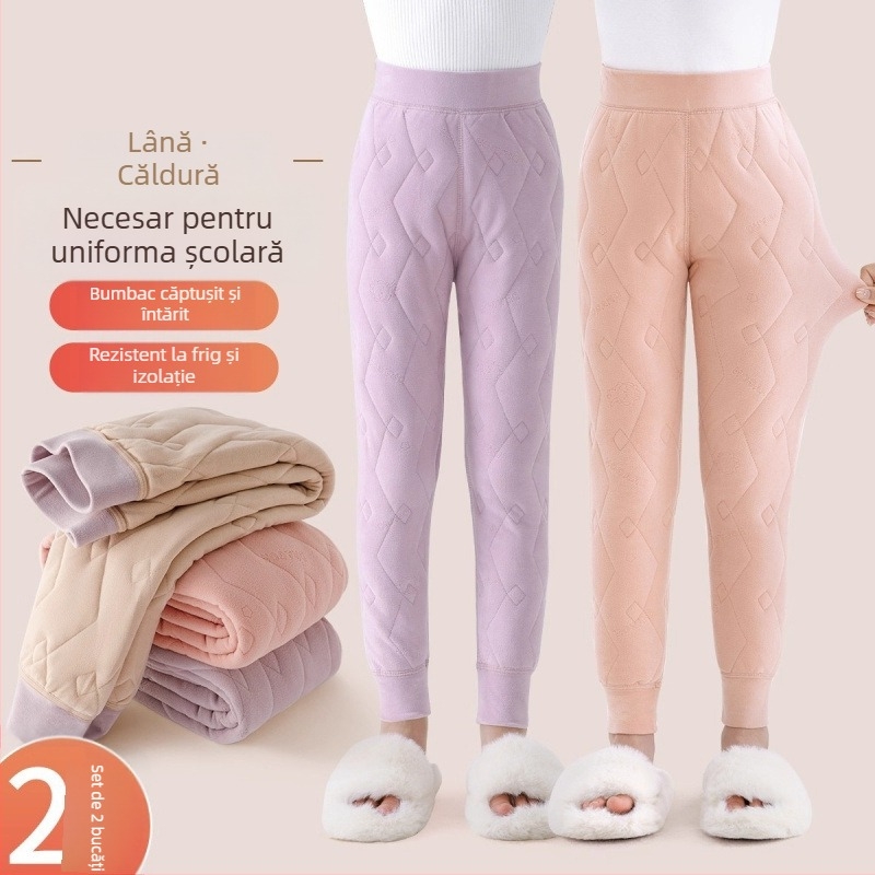 Set termic pentru uniforme școlare pentru copii: pantaloni cu fleece și jachetă din poliester, utilizare de iarnă, talie înaltă, 60% poliester