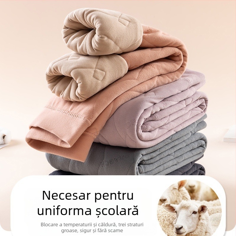Set termic pentru uniforme școlare pentru copii: pantaloni cu fleece și jachetă din poliester, utilizare de iarnă, talie înaltă, 60% poliester