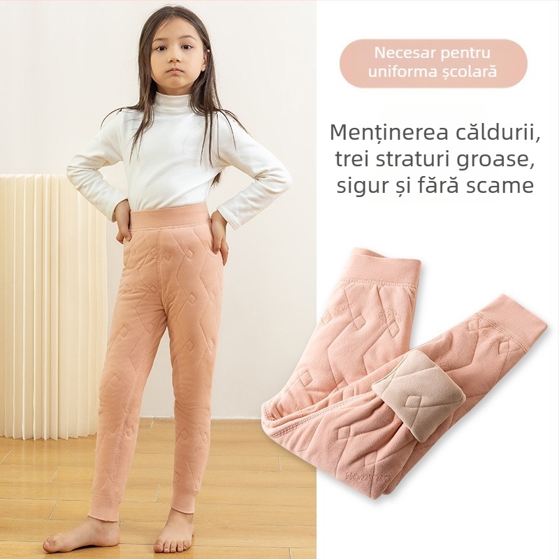 Set termic pentru uniforme școlare pentru copii: pantaloni cu fleece și jachetă din poliester, utilizare de iarnă, talie înaltă, 60% poliester