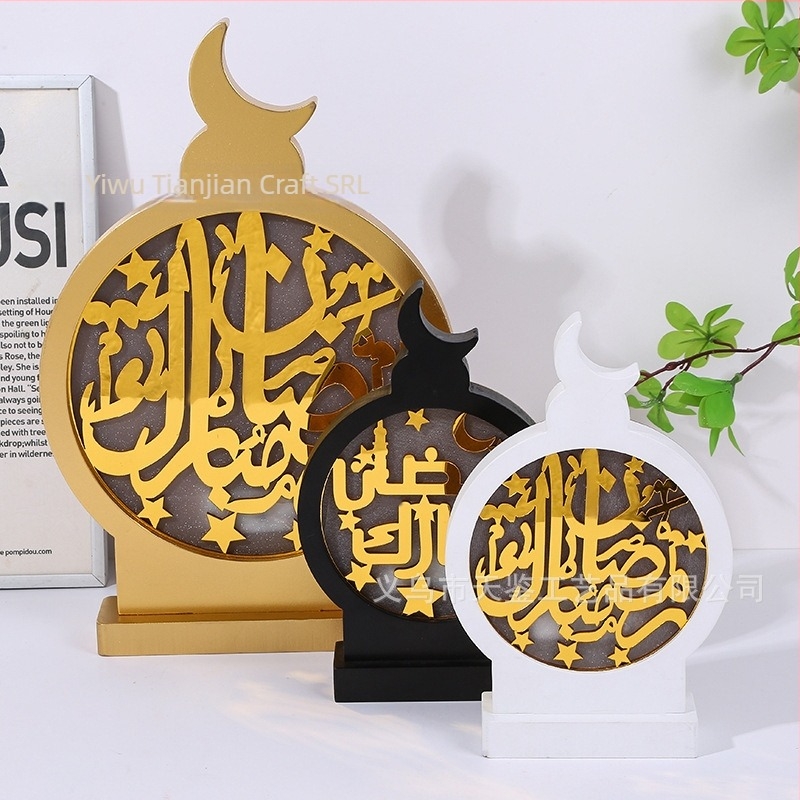 Ornament din lemn în formă de ceas, cu motiv stea și lună, pentru decor modern de casă