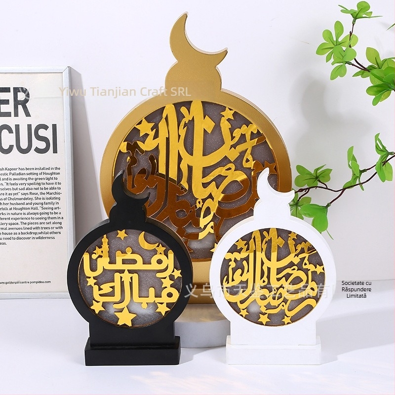 Ornament din lemn în formă de ceas, cu motiv stea și lună, pentru decor modern de casă