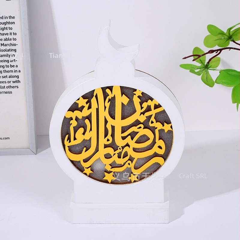 Ornament din lemn în formă de ceas, cu motiv stea și lună, pentru decor modern de casă