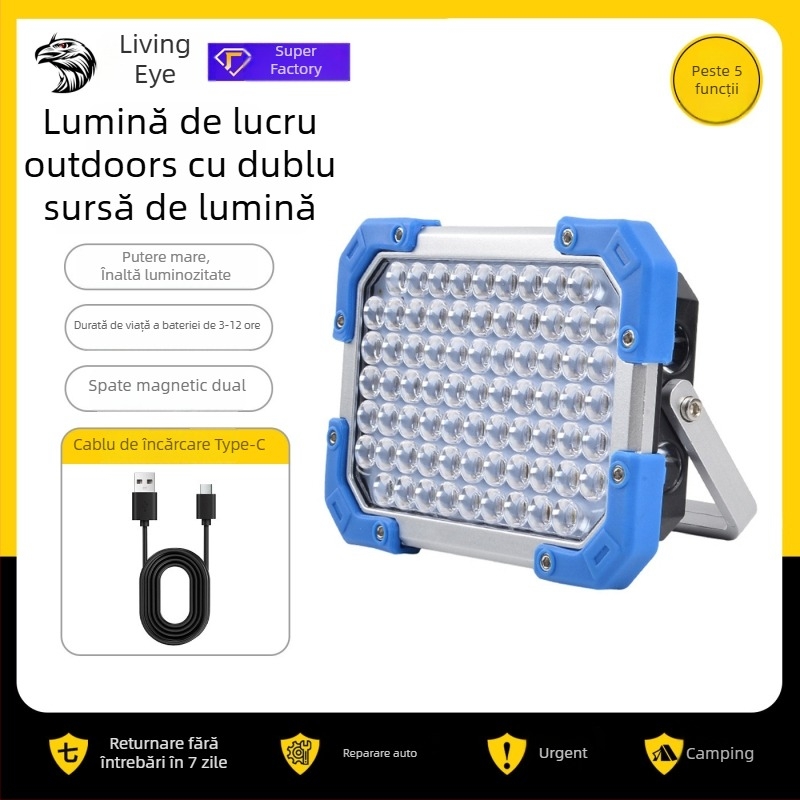 Lampa LED pentru camping, reîncărcabilă la 5V, 12W/18W, întrerupător cu apăsare