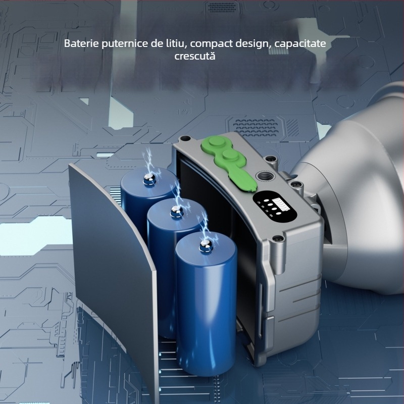 LED pentru exterior cu corp din aliaj de aluminiu, alimentare pe baterii, capacitate baterie 6000, putere 100, sursă LED, rază 200–500 m