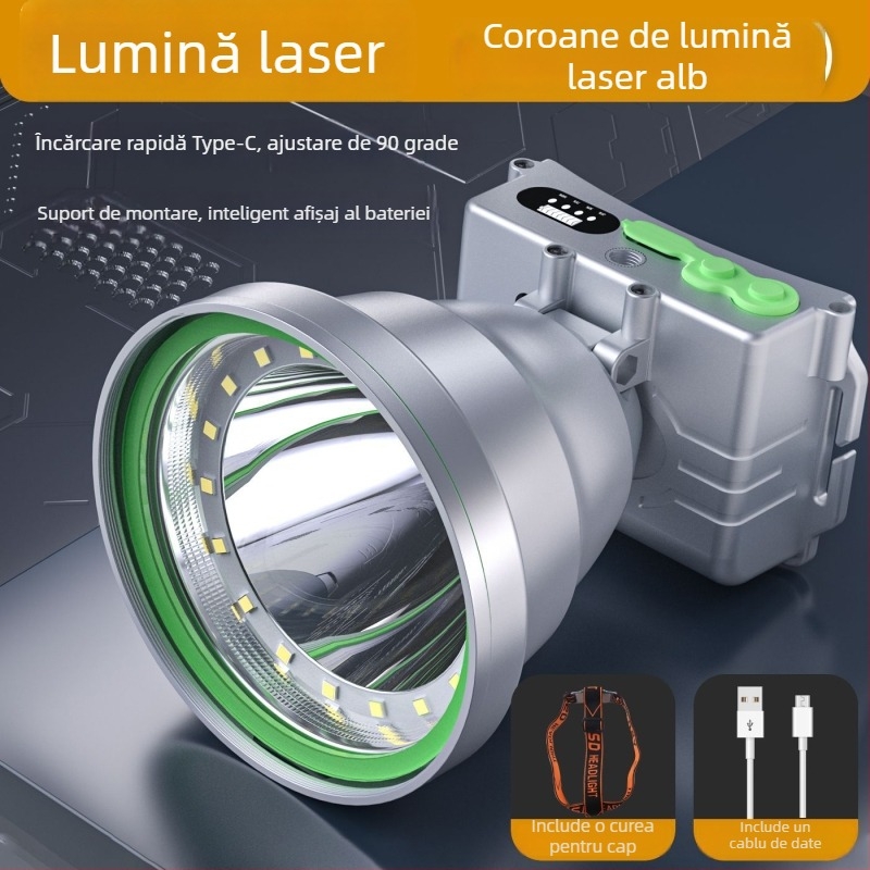 LED pentru exterior cu corp din aliaj de aluminiu, alimentare pe baterii, capacitate baterie 6000, putere 100, sursă LED, rază 200–500 m