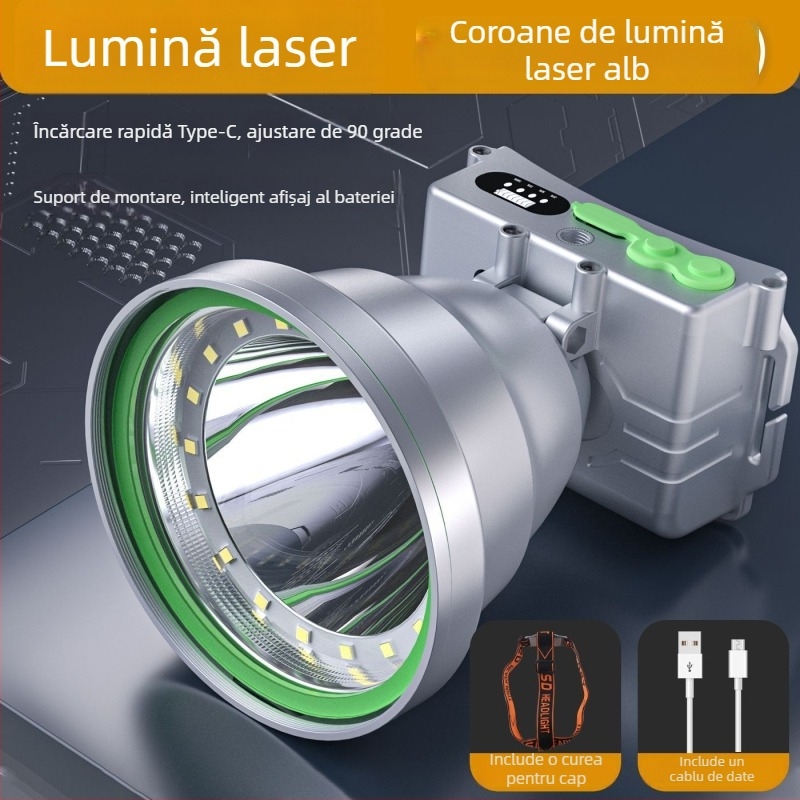 LED pentru exterior cu corp din aliaj de aluminiu, alimentare pe baterii, capacitate baterie 6000, putere 100, sursă LED, rază 200–500 m