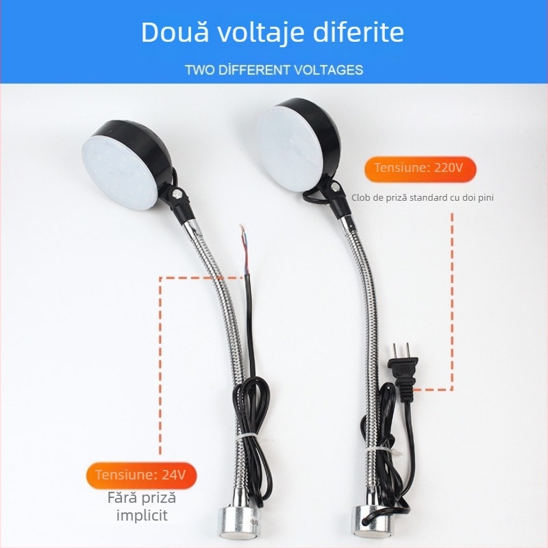 Lampă LED de lucru pentru utilaje, 10W, 220V/36V, bază magnetică puternică, braț lung, pentru strung CNC și mașină de frezat