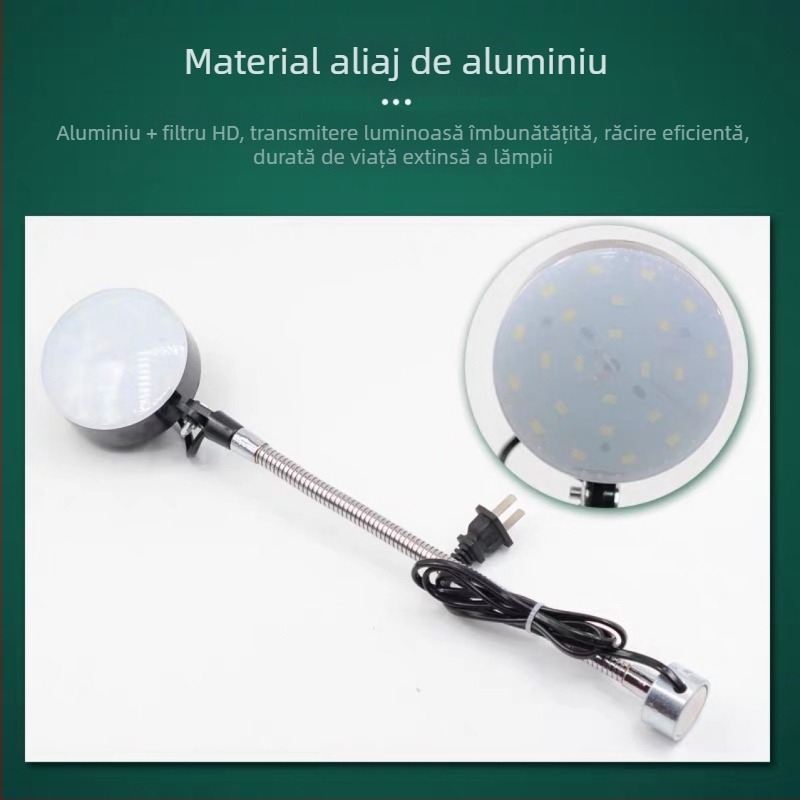 Lampă LED de lucru pentru utilaje, 10W, 220V/36V, bază magnetică puternică, braț lung, pentru strung CNC și mașină de frezat