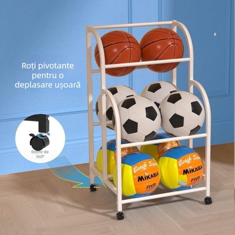 Raft de depozitare a mingilor pentru copii, interior, pentru baschet, fotbal și volei