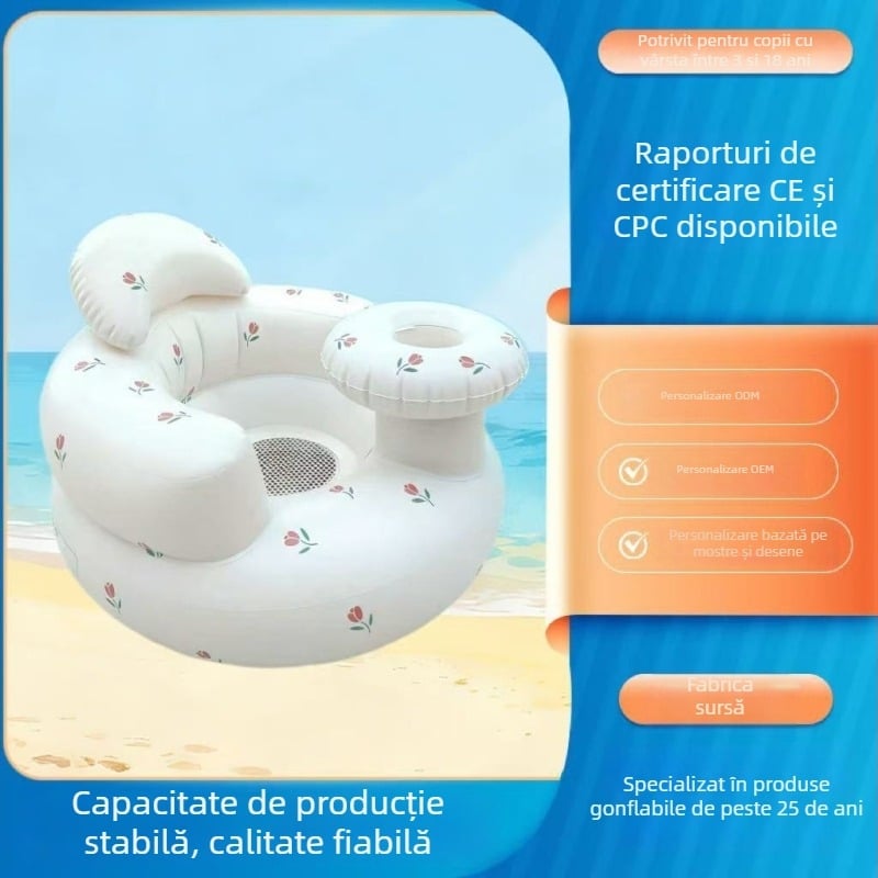 Scaun de masă gonflabil pentru bebeluși, pliabil, anti‑răsturnare, PVC, marca Happy child (PVC · Brand: Happy child · Uz casnic · Gonflabil · Pliabil)