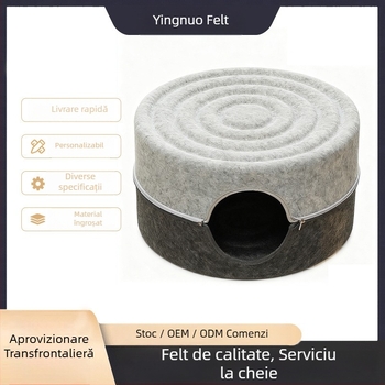Cuib de pisici cu spațiu interior mare, din filc rezistent la zgârieturi, design circular semiînchis, lavabil, pentru interior toate anotimpurile, călduros