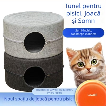 Cuib de pisici cu spațiu interior mare, din filc rezistent la zgârieturi, design circular semiînchis, lavabil, pentru interior toate anotimpurile, călduros