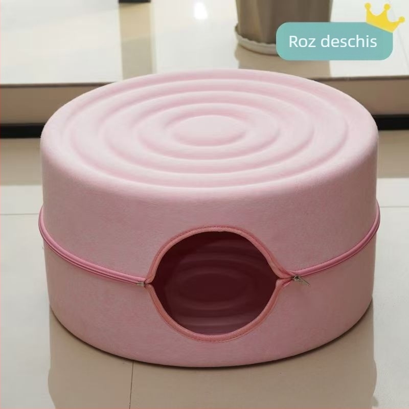 Cuib de pisici cu spațiu interior mare, din filc rezistent la zgârieturi, design circular semiînchis, lavabil, pentru interior toate anotimpurile, călduros