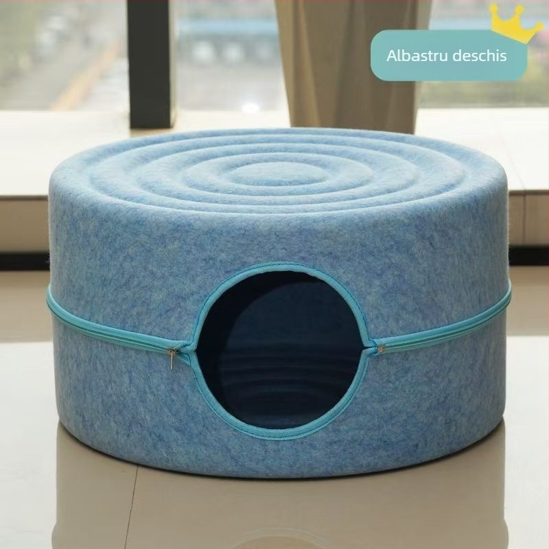 Cuib de pisici cu spațiu interior mare, din filc rezistent la zgârieturi, design circular semiînchis, lavabil, pentru interior toate anotimpurile, călduros