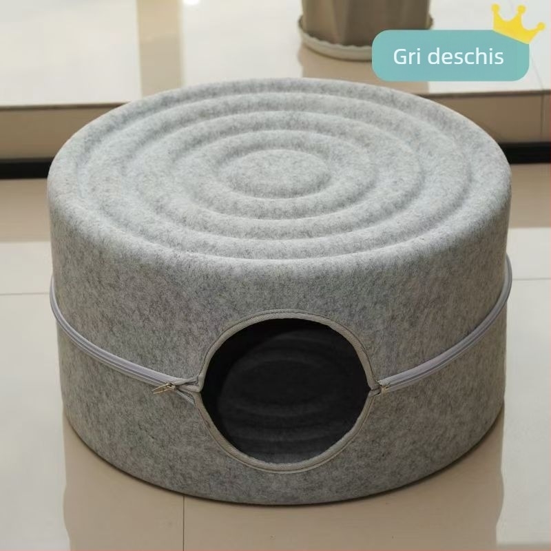 Cuib de pisici cu spațiu interior mare, din filc rezistent la zgârieturi, design circular semiînchis, lavabil, pentru interior toate anotimpurile, călduros