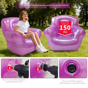 Canapea gonflabilă transparentă pentru camping în aer liber, canapea pentru o singură persoană, PVC prietenos cu mediul, grosime 0.35 mm, greutate 2.4 kg, pentru adulți