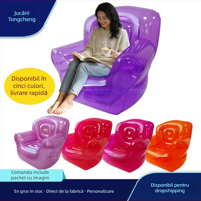 Canapea gonflabilă transparentă pentru camping în aer liber, canapea pentru o singură persoană, PVC prietenos cu mediul, grosime 0.35 mm, greutate 2.4 kg, pentru adulți