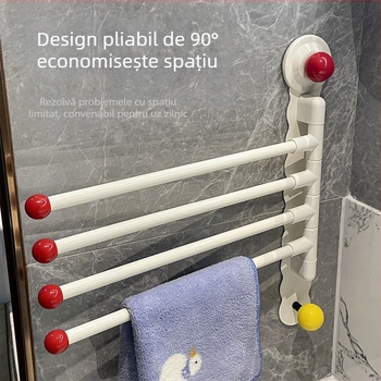 Suport de prosoape cu ventuză, rotativ, pentru baie – corp din fier, montaj fără găuri, fără urme