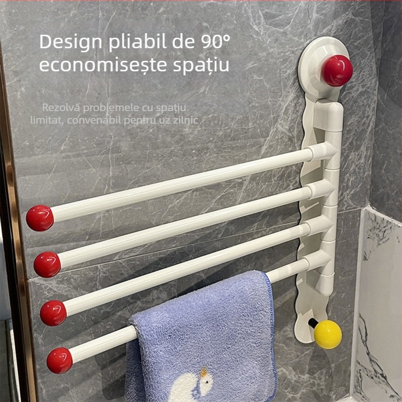 Suport de prosoape cu ventuză, rotativ, pentru baie – corp din fier, montaj fără găuri, fără urme