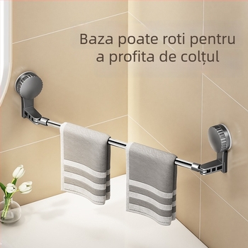 Cuier de prosoape cu ventuză pentru baie, telescopic, montaj fără găuri, materiale: plastic și oțel inoxidabil (Rupai)