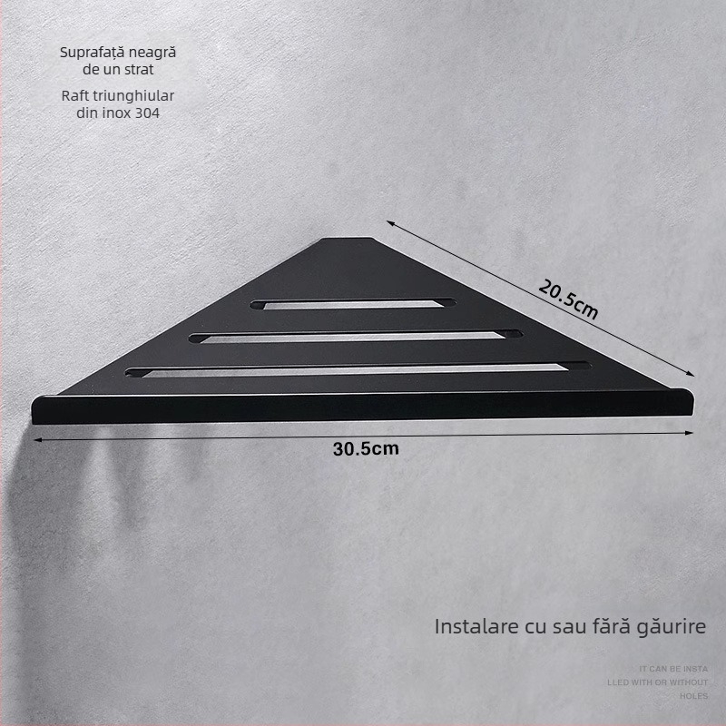 Raft de colț pentru baie din oțel inoxidabil 304, cu 1 etaj, coș triunghiular, finisaj lucios