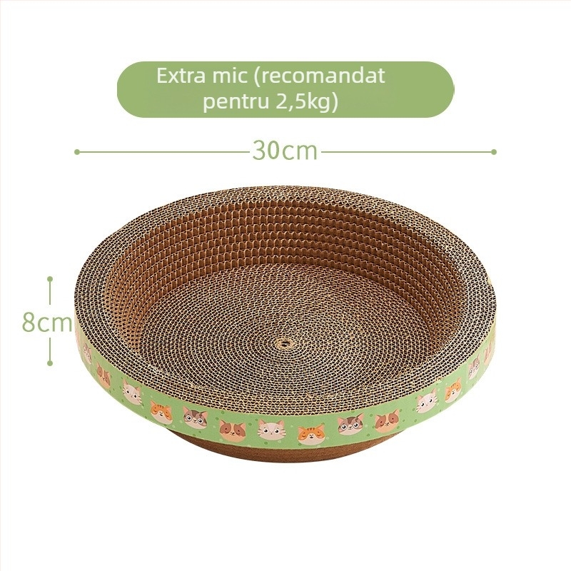 PTS Lada de zgârieturi pentru pisici cu cuib integrat — din carton ondulat, formă rotundă/ovală