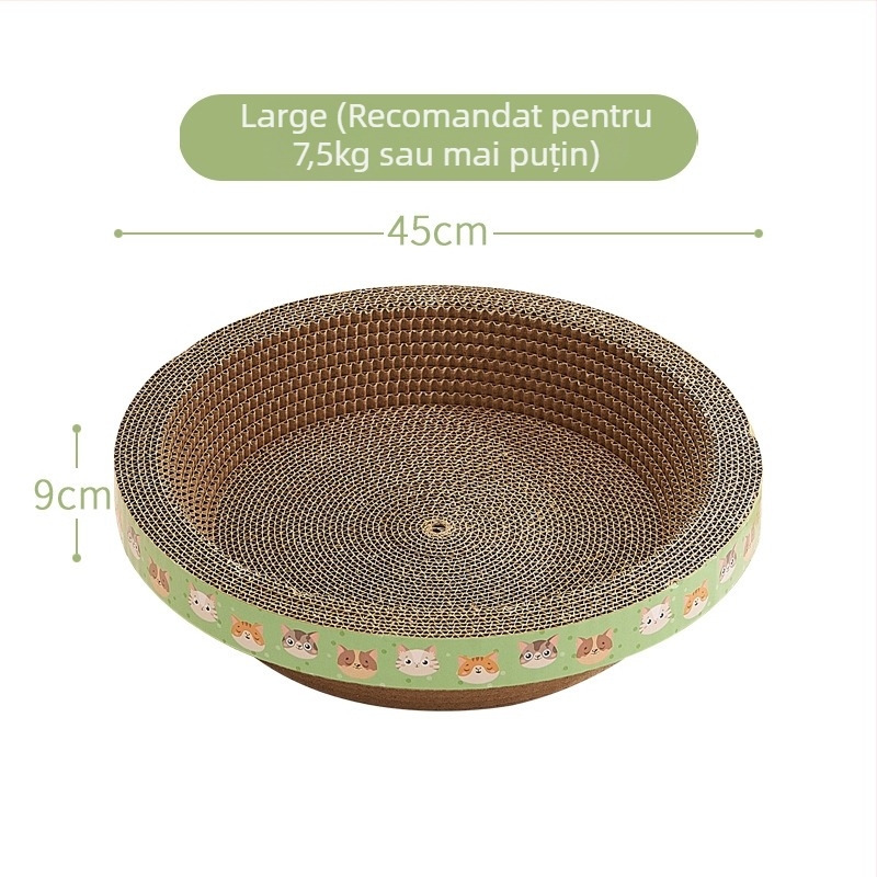 PTS Lada de zgârieturi pentru pisici cu cuib integrat — din carton ondulat, formă rotundă/ovală