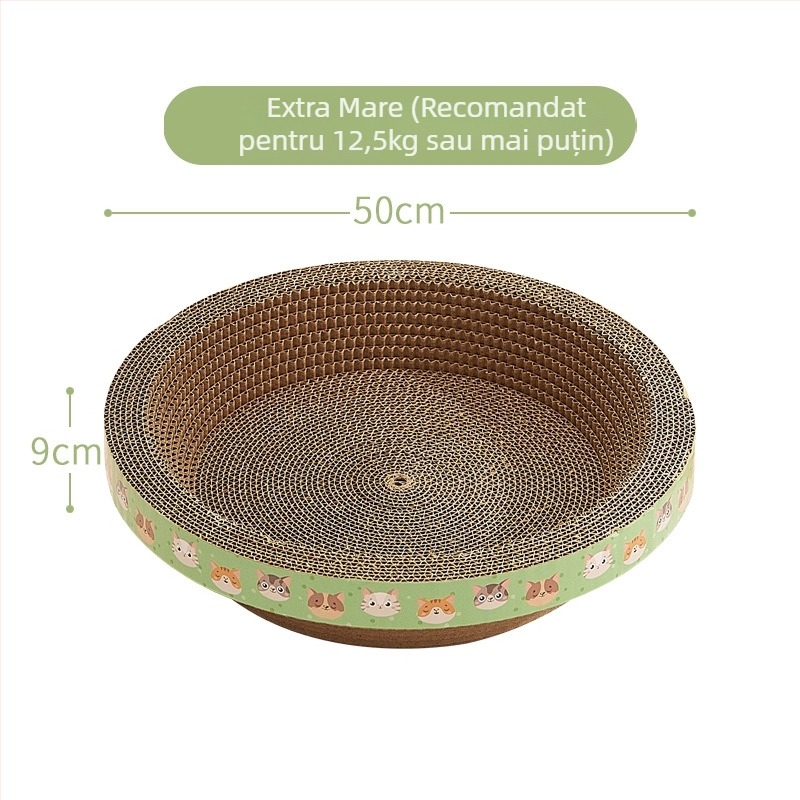 PTS Lada de zgârieturi pentru pisici cu cuib integrat — din carton ondulat, formă rotundă/ovală