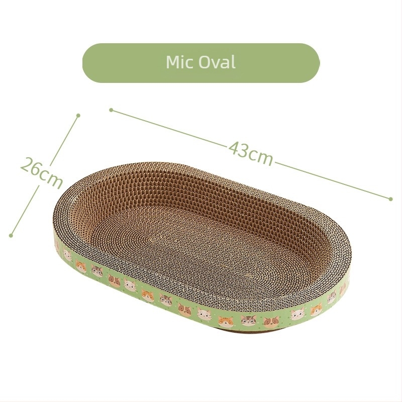 PTS Lada de zgârieturi pentru pisici cu cuib integrat — din carton ondulat, formă rotundă/ovală