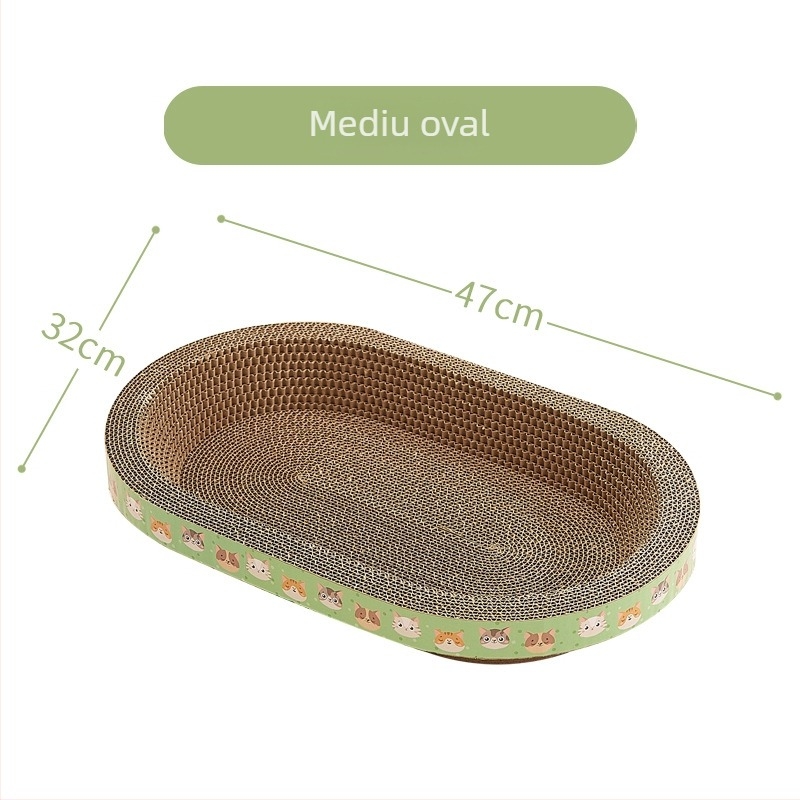 PTS Lada de zgârieturi pentru pisici cu cuib integrat — din carton ondulat, formă rotundă/ovală