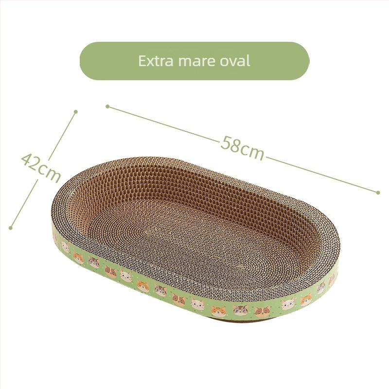 PTS Lada de zgârieturi pentru pisici cu cuib integrat — din carton ondulat, formă rotundă/ovală