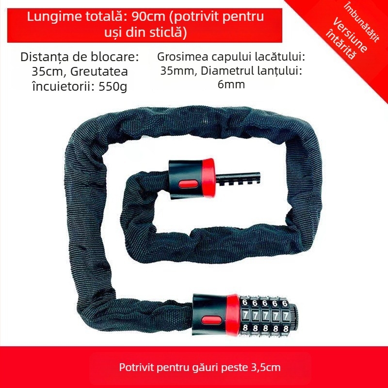 Lacăt cu lanț cu parolă de 4 cifre pentru motociclete, biciclete electrice și biciclete — personalizabil, stil modern minimalist